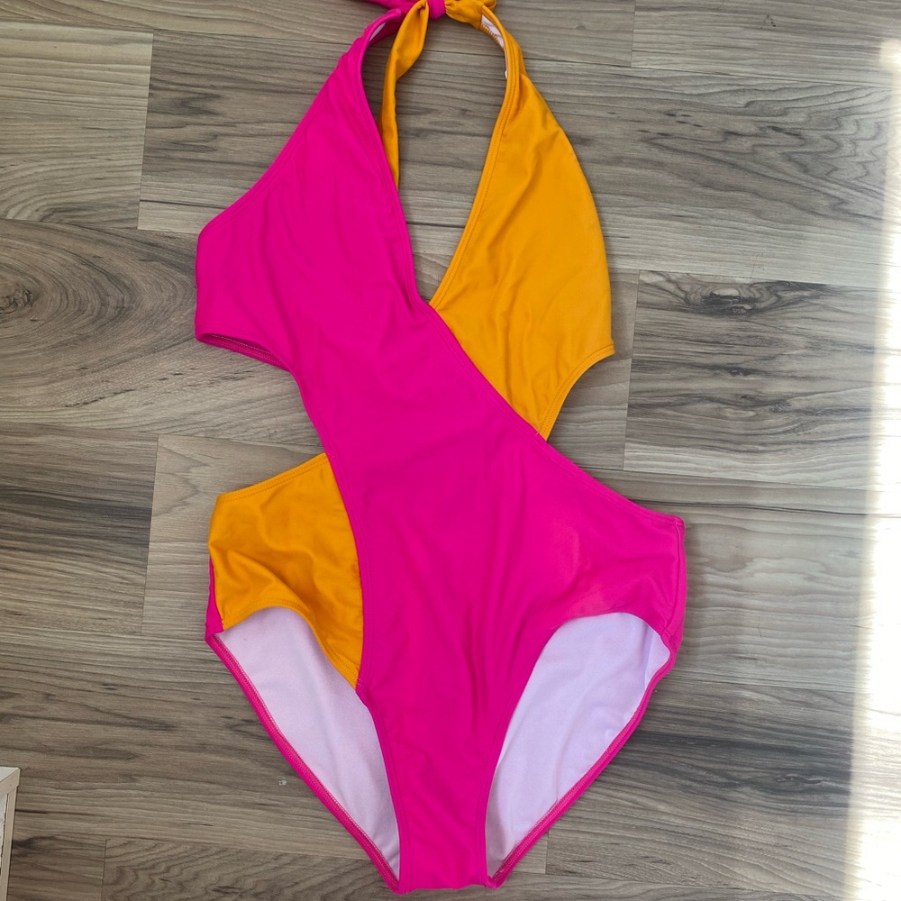 DAVI & DANI Pink and Orange Cutout One-Piece Swimsuit